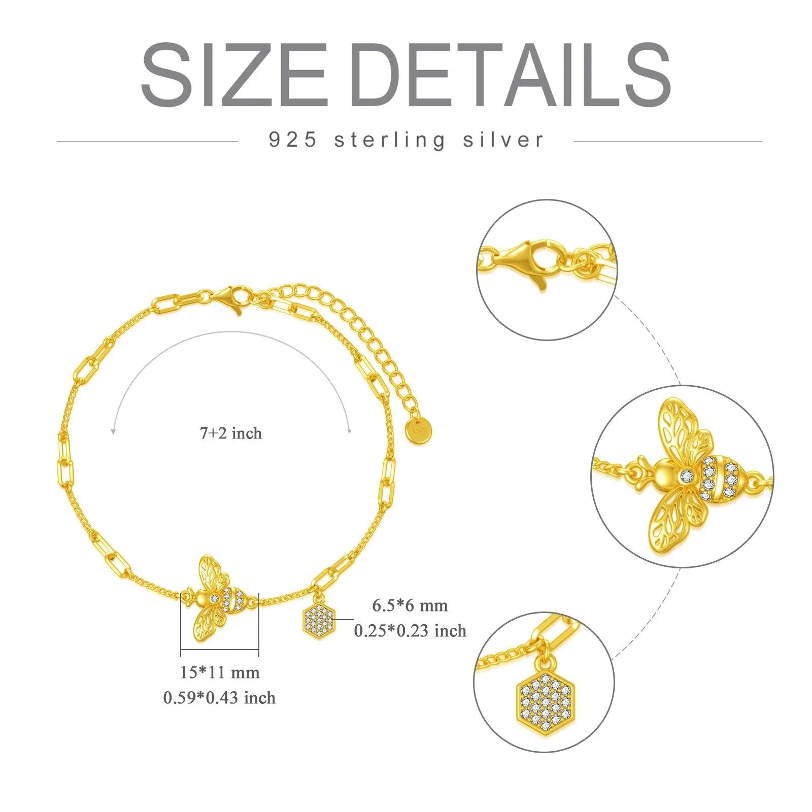 18K Gold Plated 925 Sterling Silver Harmony Bee Bracelet