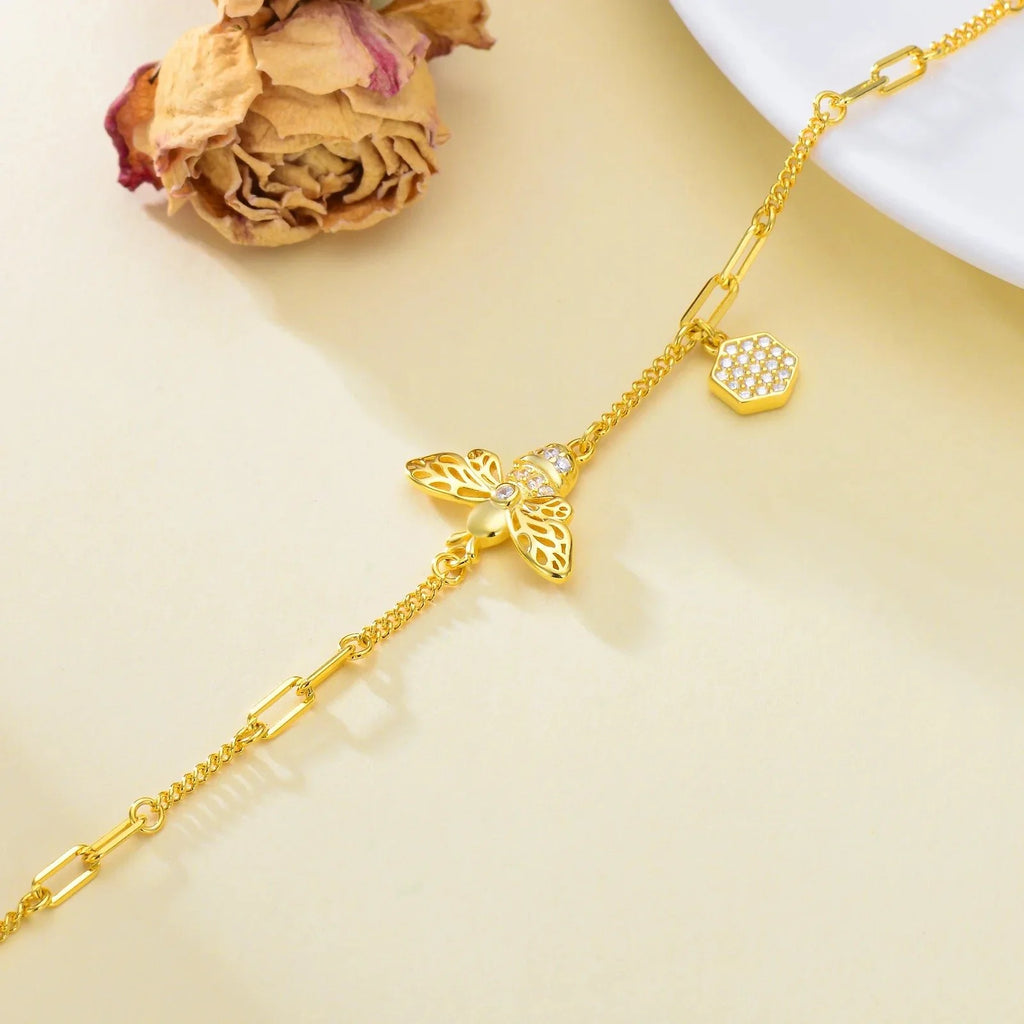 18K Gold Plated 925 Sterling Silver Harmony Bee Bracelet