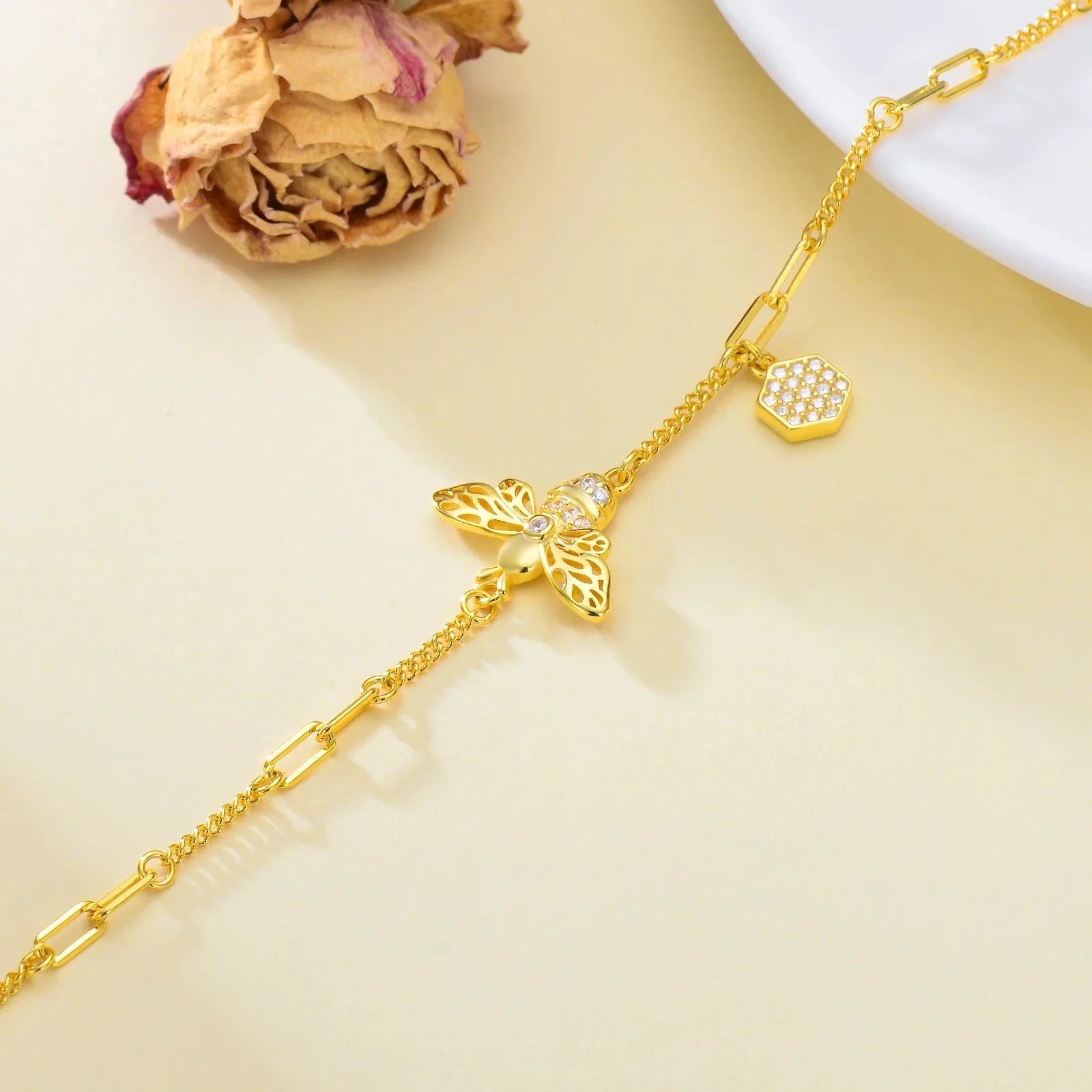 18K Gold Plated 925 Sterling Silver Harmony Bee Bracelet