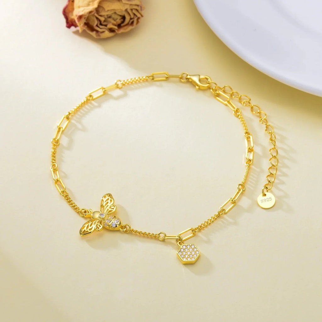 18K Gold Plated 925 Sterling Silver Harmony Bee Bracelet