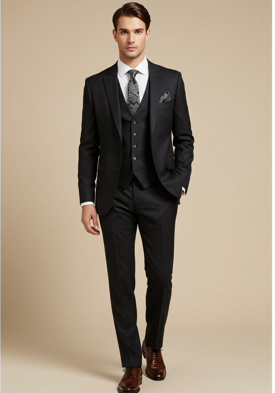 Men’s Black 3-Piece Slim Fit Suit-0