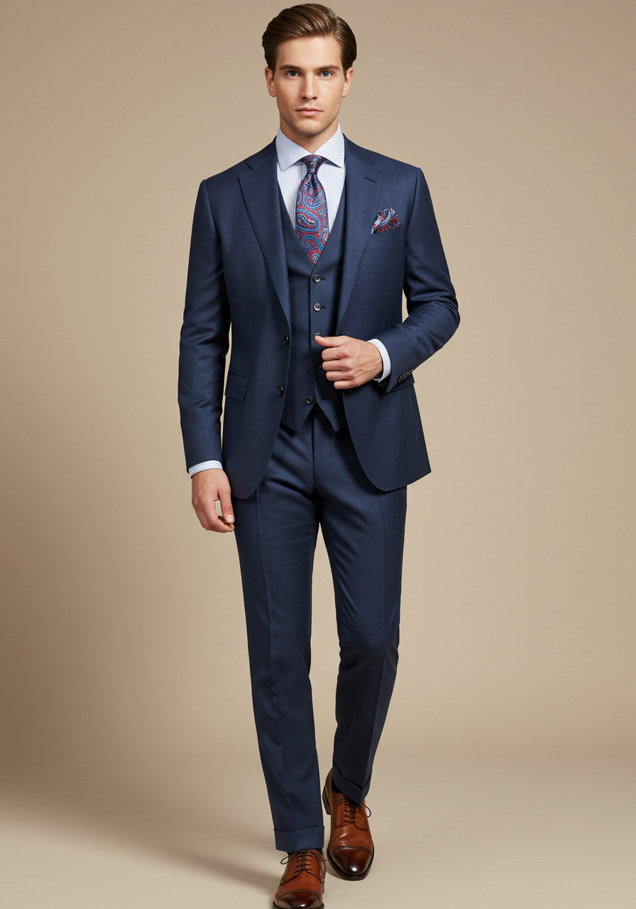 Navy Blue 2 Button 3-Piece Slim Fit Suit-0