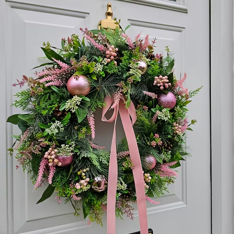 Pastel Pink & Green Christmas Door Wreath