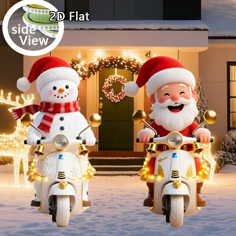 2D Motorcycle Santa & Snowman Christmas Lawn Decoration Set