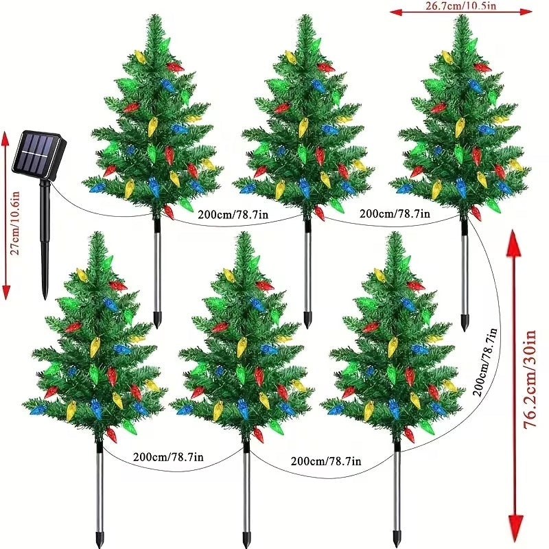 Solar-Powered LED Christmas Trees (6pcs)