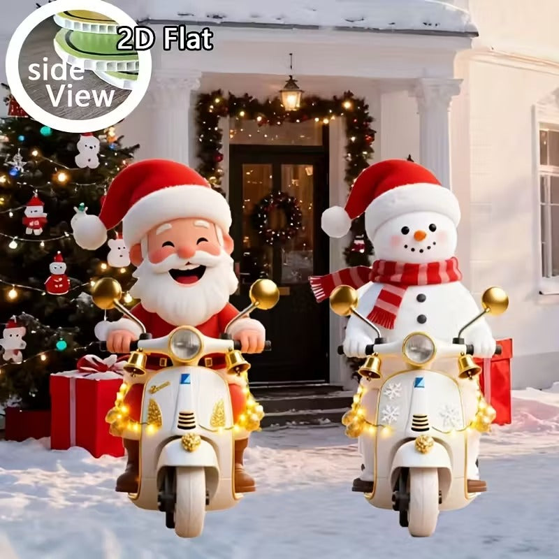 2D Motorcycle Santa & Snowman Christmas Lawn Decoration Set