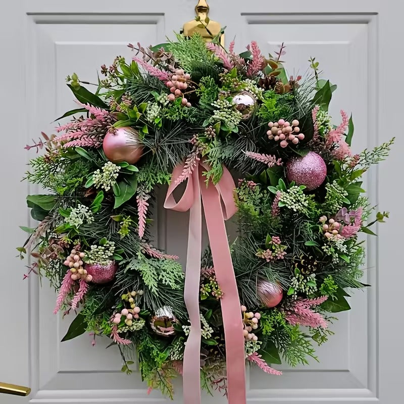 Pastel Pink & Green Christmas Door Wreath