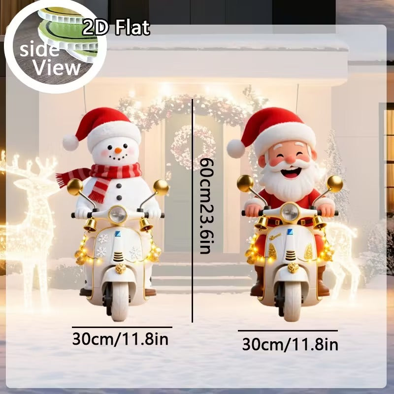 2D Motorcycle Santa & Snowman Christmas Lawn Decoration Set