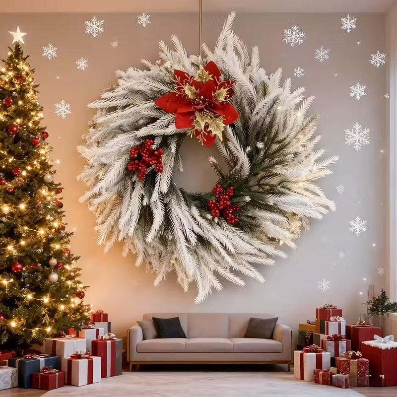 White Christmas Wreath with Red Berries