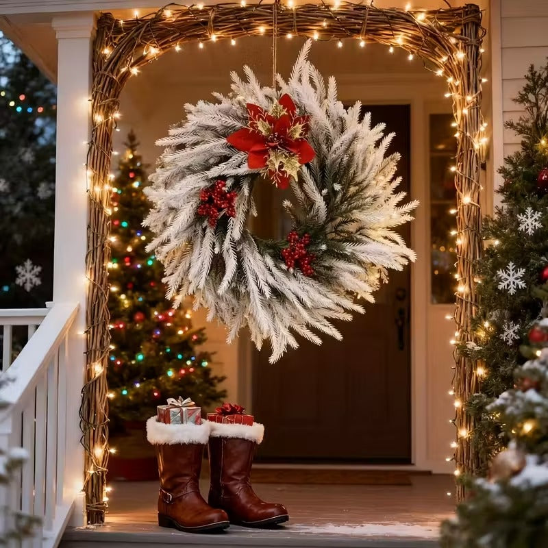 White Christmas Wreath with Red Berries