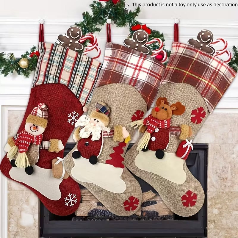 Classic Christmas Stocking Set Polyester Decor (3pcs)