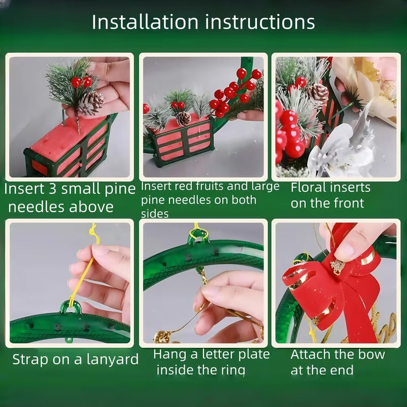 LED Christmas Garland with Wreath & Sign