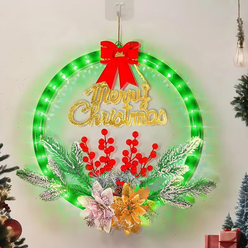 LED Christmas Garland with Wreath & Sign
