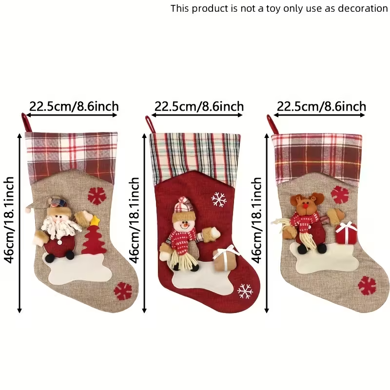 Classic Christmas Stocking Set Polyester Decor (3pcs)
