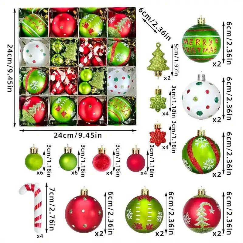 Christmas Ball Decoration Set Red Green White (46pcs)