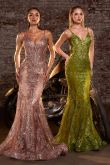 Fitted Floral Glitter Print Corset Gown-5