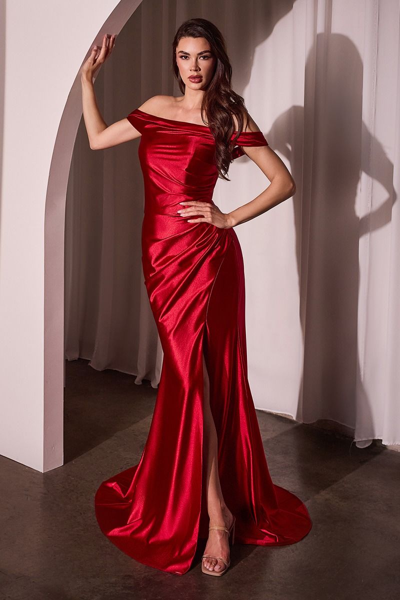 Glistening Satin Off The Shoulder Gown-1