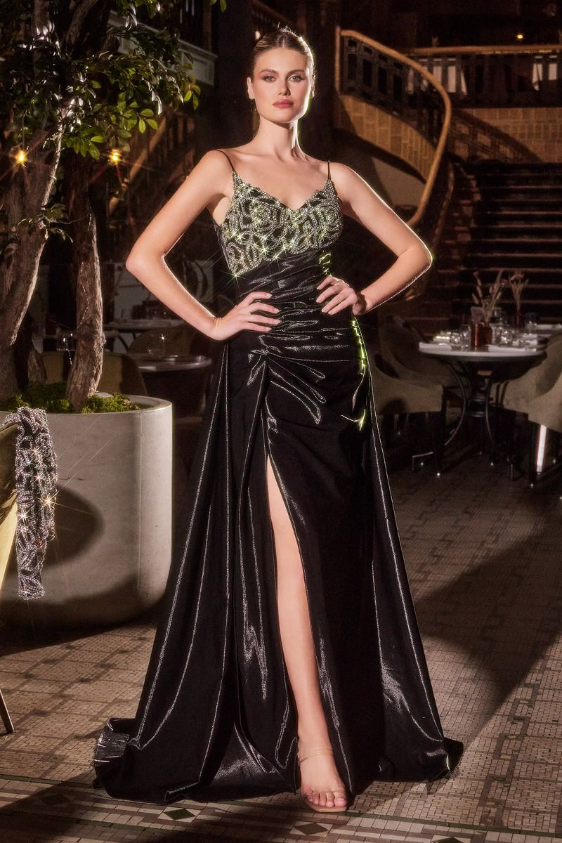 Fit and Flare Taffeta Evening Gown with Crystal Floral Jacket-1