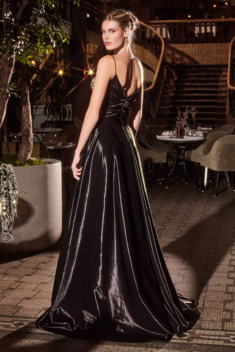 Fit and Flare Taffeta Evening Gown with Crystal Floral Jacket-3