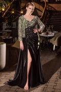 Fit and Flare Taffeta Evening Gown with Crystal Floral Jacket-0
