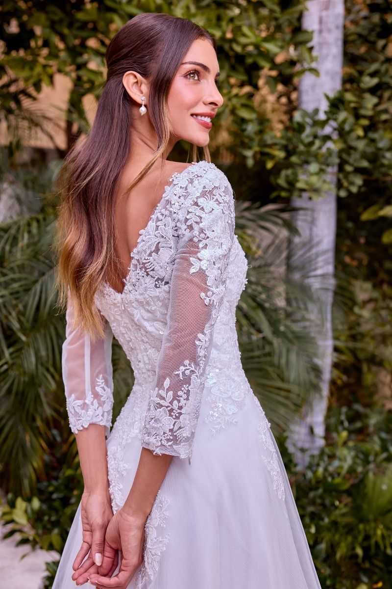Beaded A-Line Wedding Dress With Long Sleeves-2