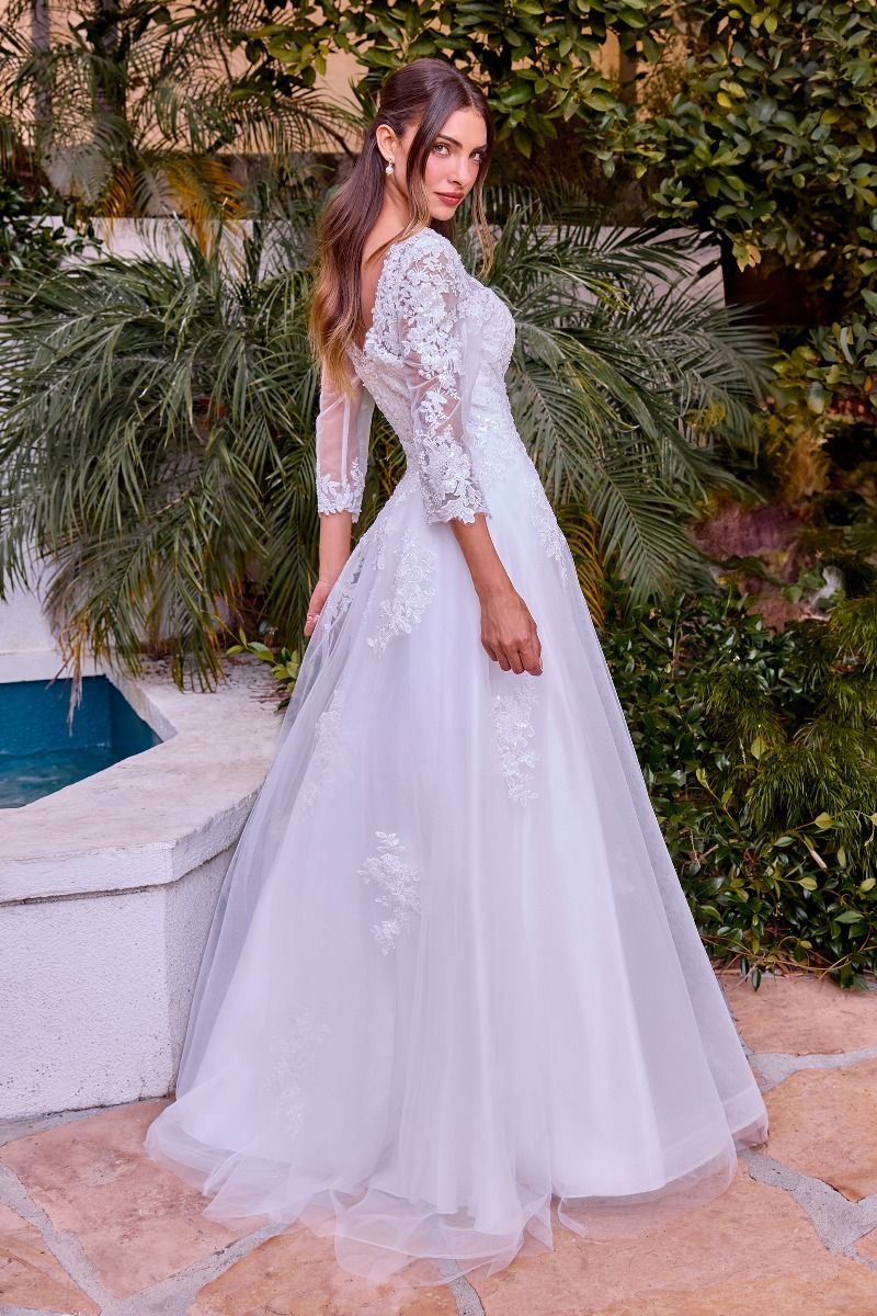 Beaded A-Line Wedding Dress With Long Sleeves-3
