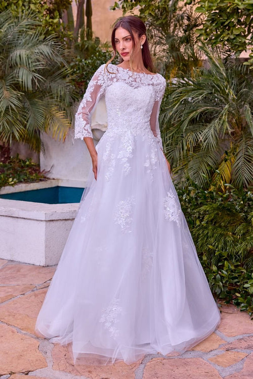 Beaded A-Line Wedding Dress With Long Sleeves-0