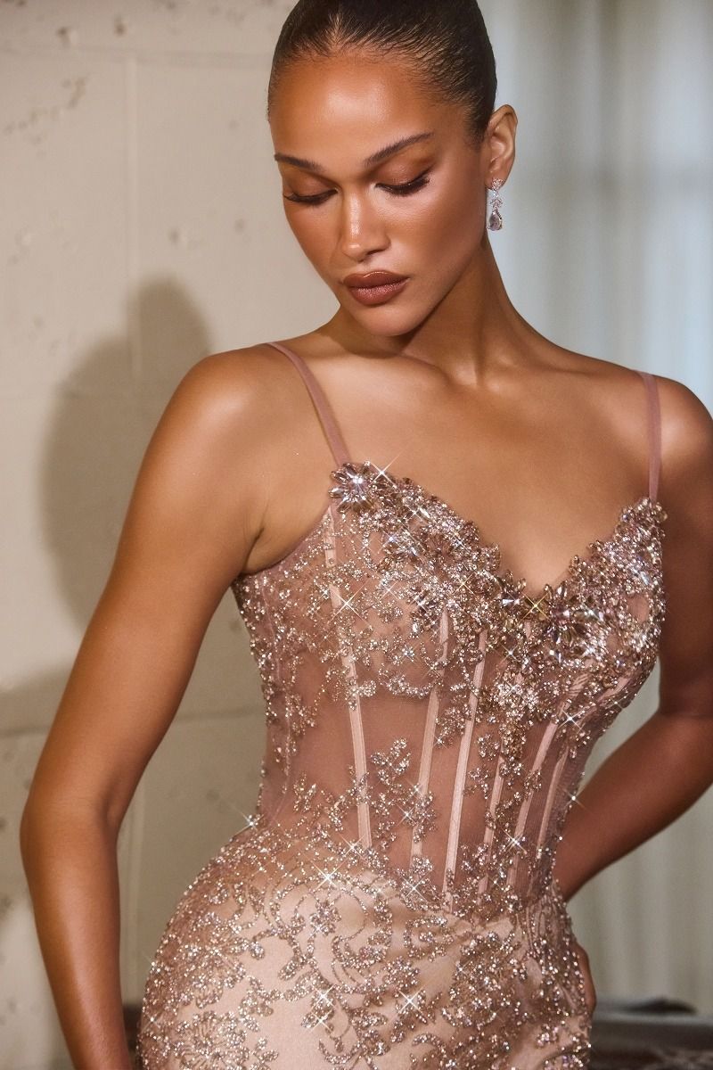 Beaded Embroidery Over Tulle And Spaghetti Straps-5