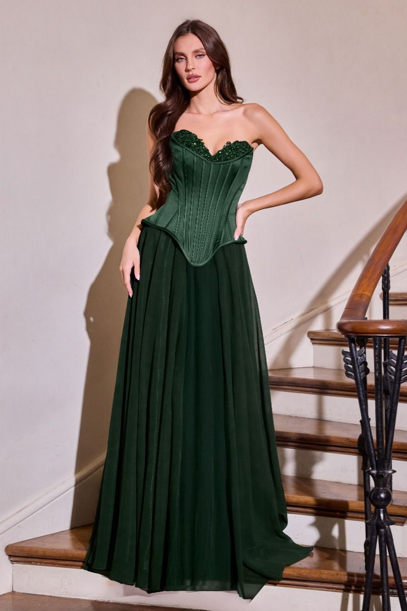 Corset Gown Sweetheart Neckline Chiffon Draped Skirt Lace-Up Back Scarf Detail-0