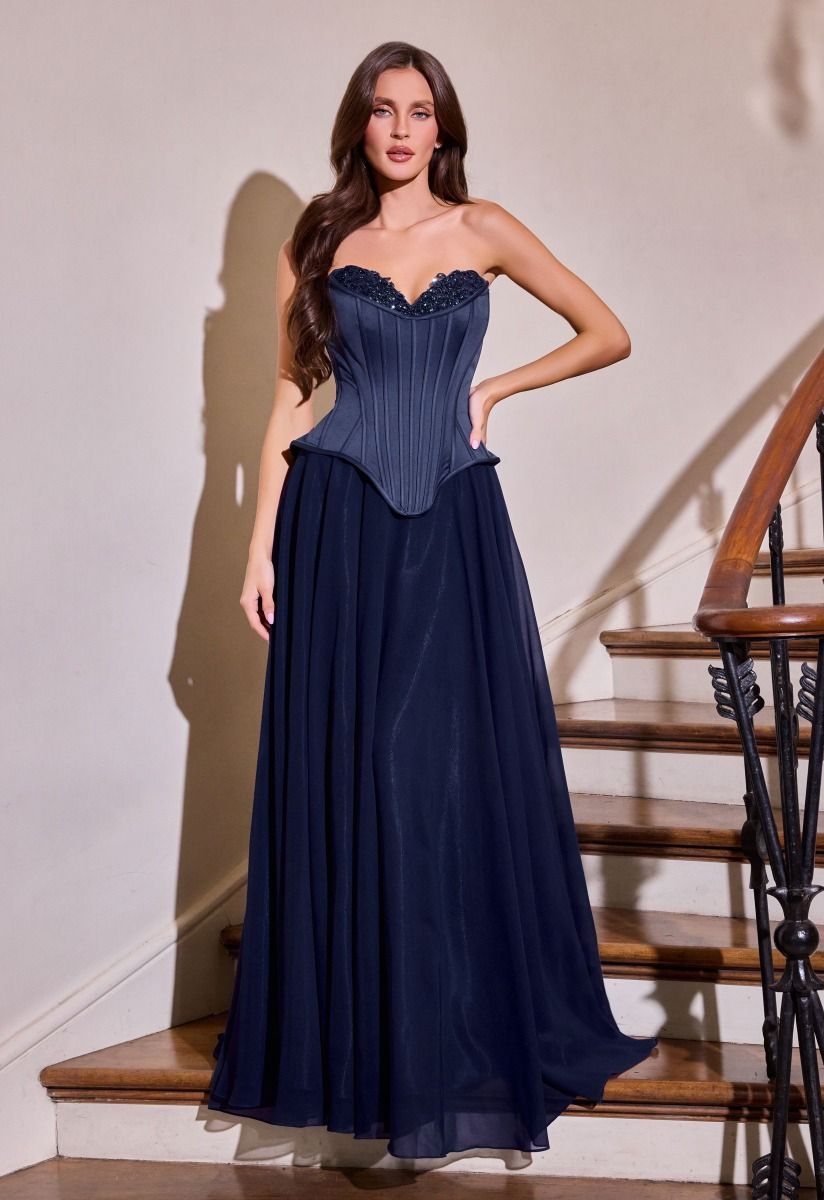 Corset Gown Sweetheart Neckline Chiffon Draped Skirt Lace-Up Back Scarf Detail-1