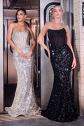 Sequin Corset Gown Straight Neckline Fitted Silhouette Floor-Length Hem-0