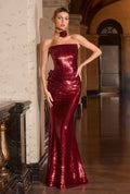 Strapless Fitted Dress Sequin Bodice Illusion Side Panels Draped Skirt Floral Appliqué Choker-5