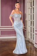 Off-Shoulder Beaded Gown with Crystal Fringe and Corset Back-3