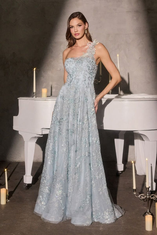 A-Line Gown the One-Shoulder Neckline Three-Dimensional Floral Appliqué-0