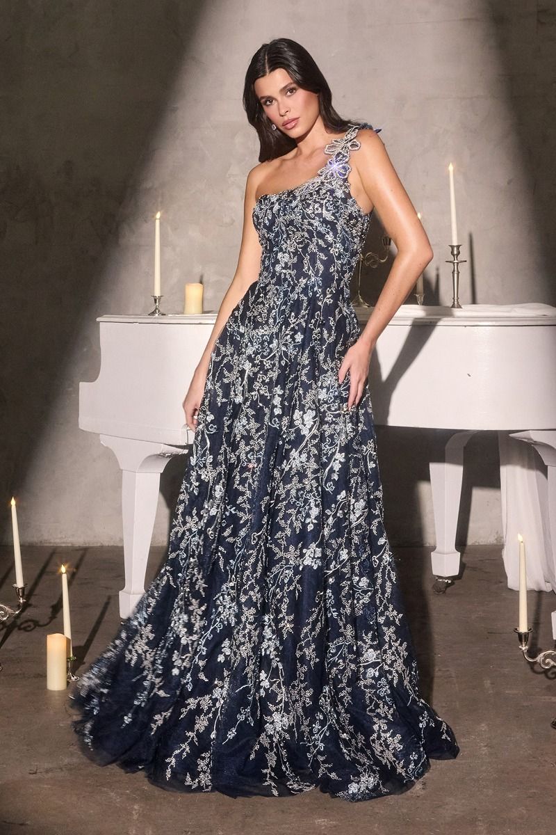 A-Line Gown the One-Shoulder Neckline Three-Dimensional Floral Appliqué-4