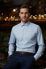 "Jamison" Blue Twill Spread Collar Dress Shirt-1