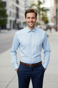 "Jamison" Blue Twill Spread Collar Dress Shirt-5