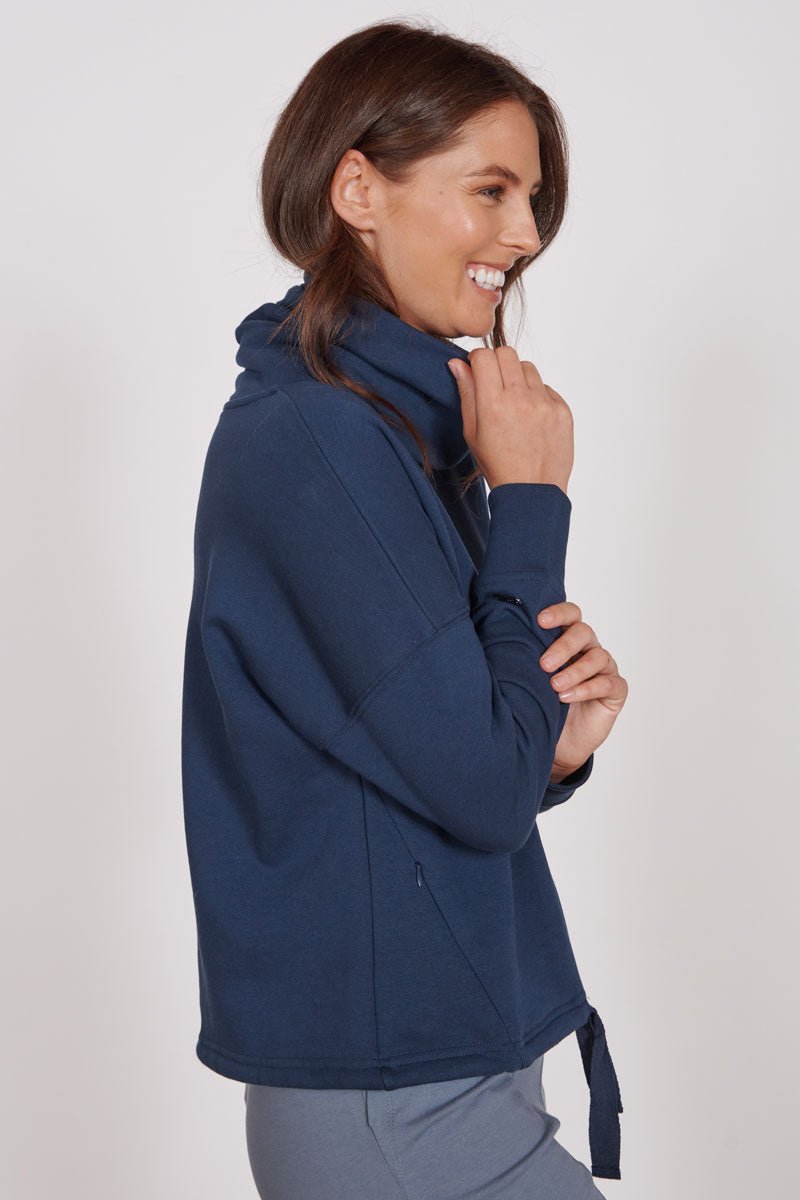 Evelyn Navy Cowl Neck Pullover Top-2