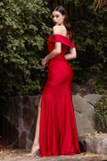 Off The Shoulder Stretch Evening Gown-5