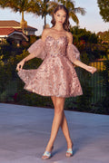 Floral Strapless Short Dress-0
