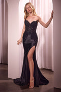Satin & Lace Strapless Fitted Gown-0