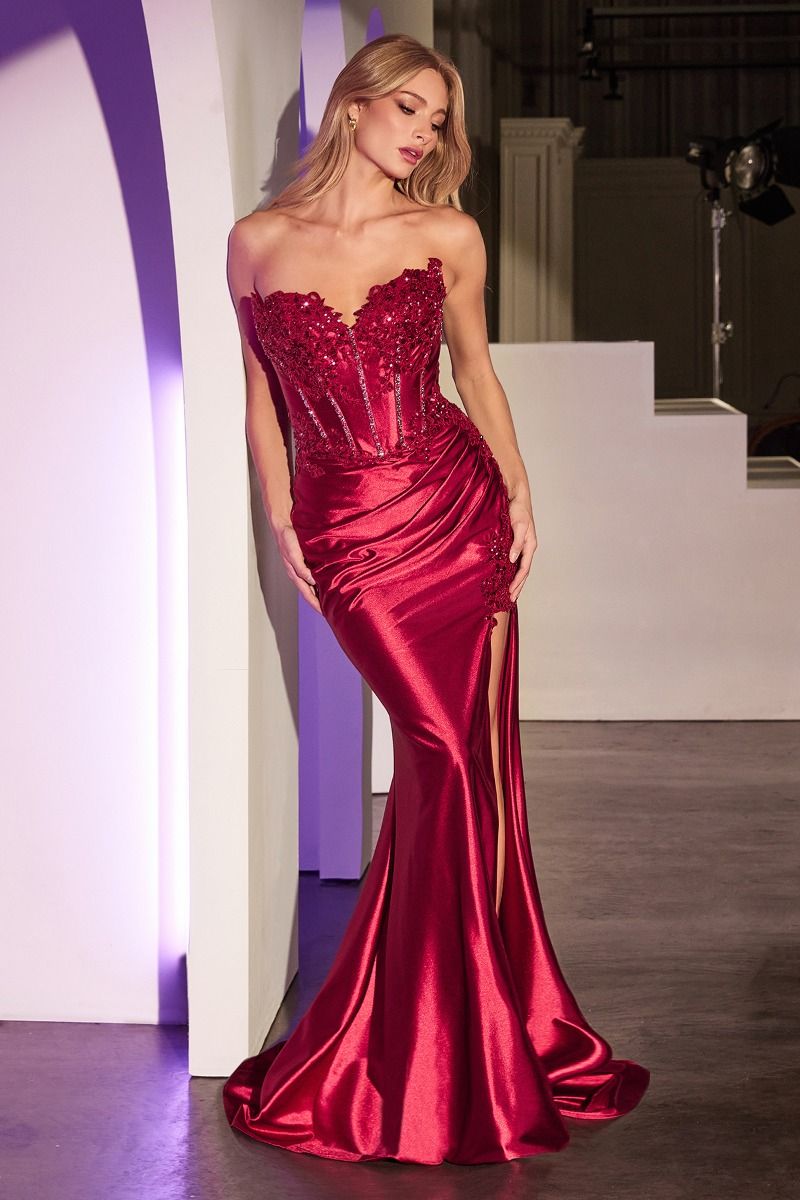Fitted Strapless Lace & Satin Gown-6