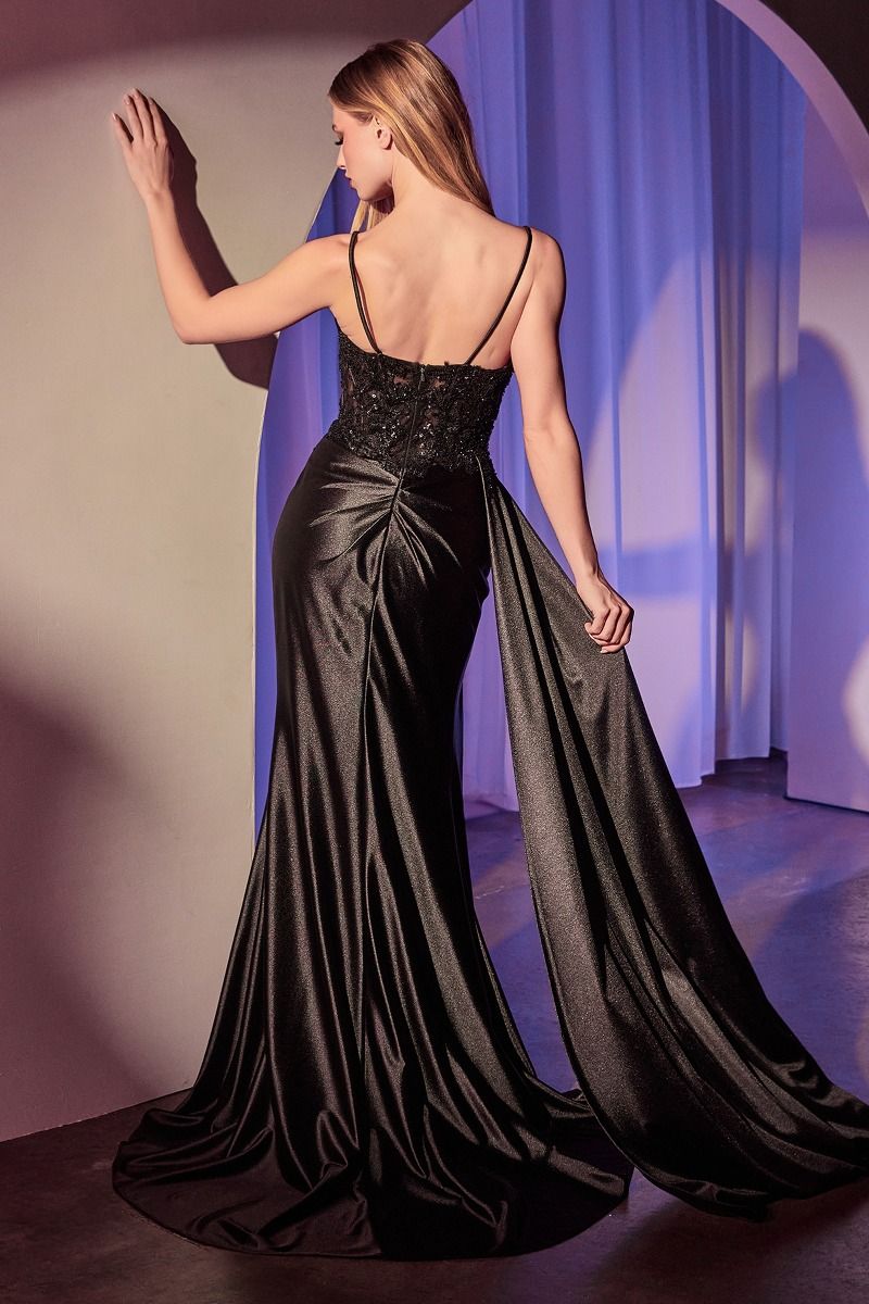 Satin Pleated Fitted Gown-1