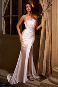 Fitted Satin Bridal Gown An Asymmetrical Strapless Neckline And A Pleated Bodice Sculpts The Silhouette-0
