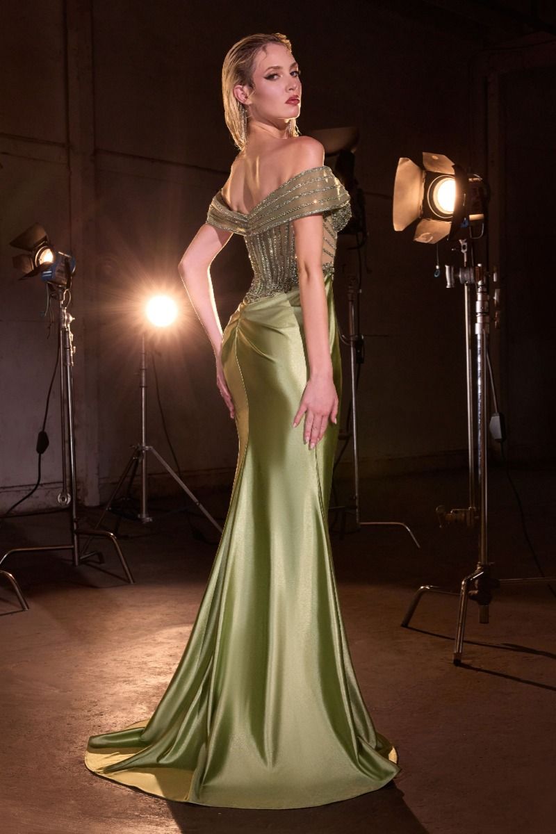 Off The Shoulder Satin Fitted Gown-1
