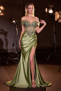 Off The Shoulder Satin Fitted Gown-0