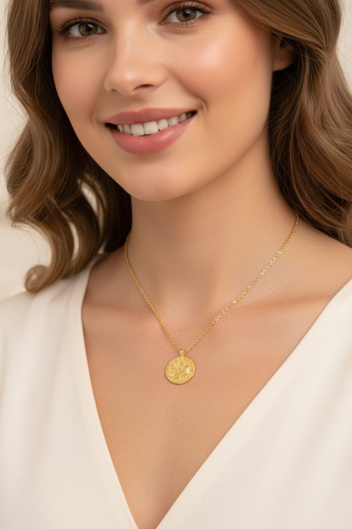 Zodiac Birthstone Talisman Necklace Leo Gold