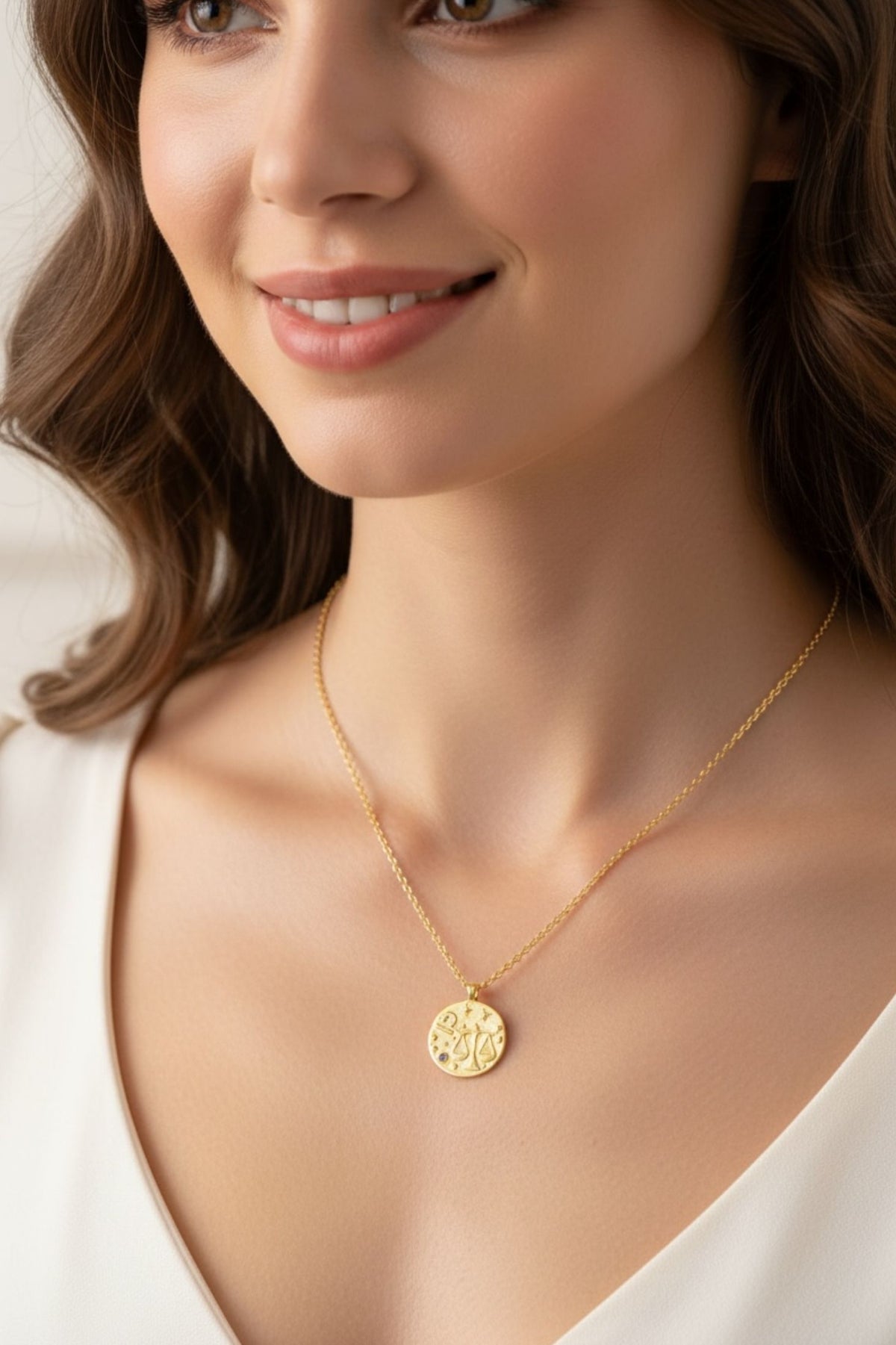 Zodiac Birthstone Talisman Necklace Libra Gold