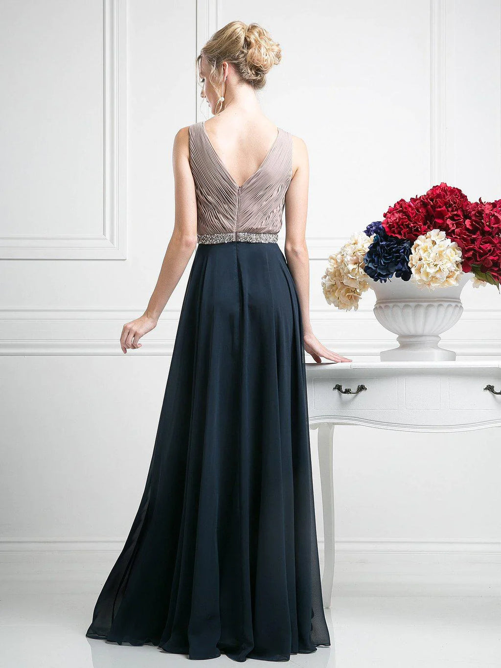 Beaded Belt Chiffon A - Line Dress-4