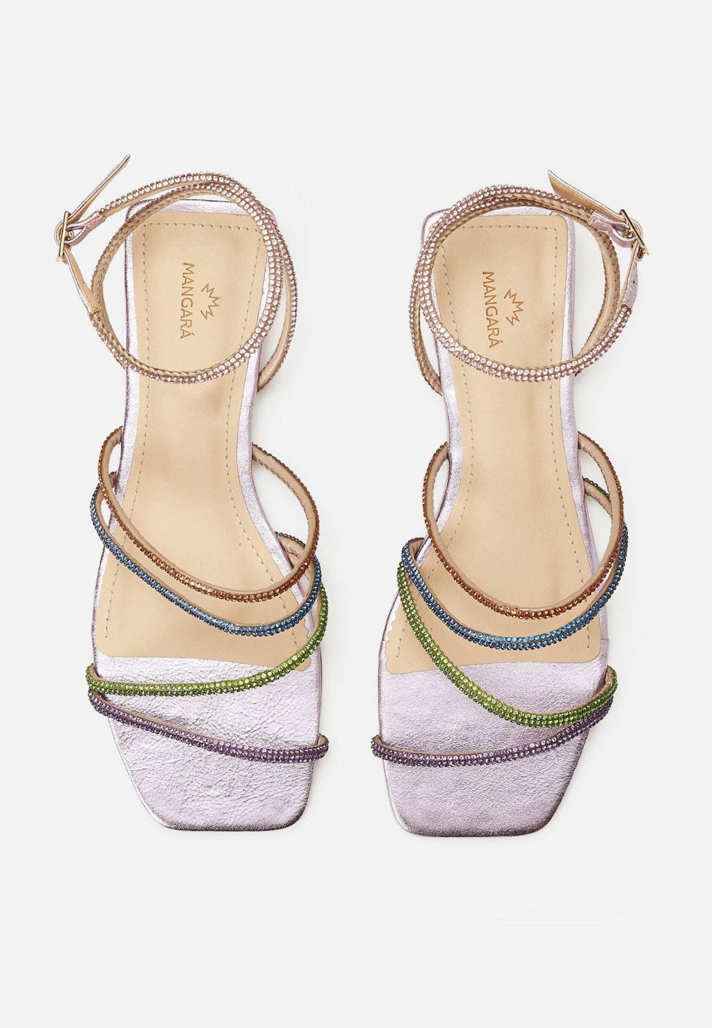 Arca Leather Sandals – 8cm Crystal Straps High Heel Purple-1
